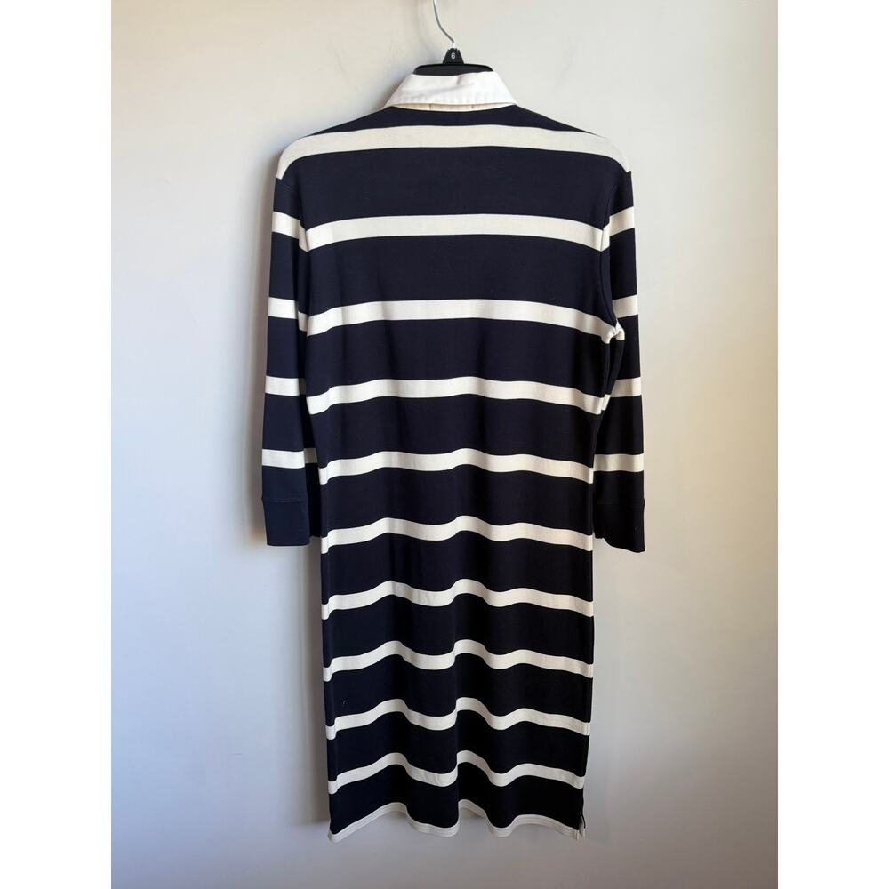 Ralph Lauren Cotton Striped 3/4 Sleeve Collared Midi Polo Dress Black White L - Picture 6 of 8